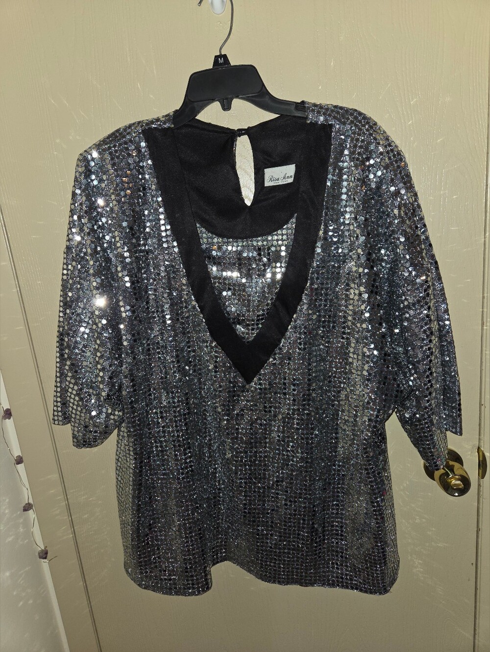 Risa Ann Vintage Y2k Funky Sequin Blouse Plus Size 22W